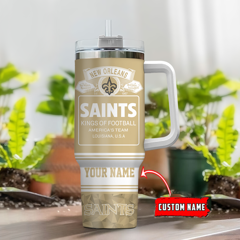 Custom New Orleans Saints Tumbler with Handle - Personalized Football Fan Gift - Image 2