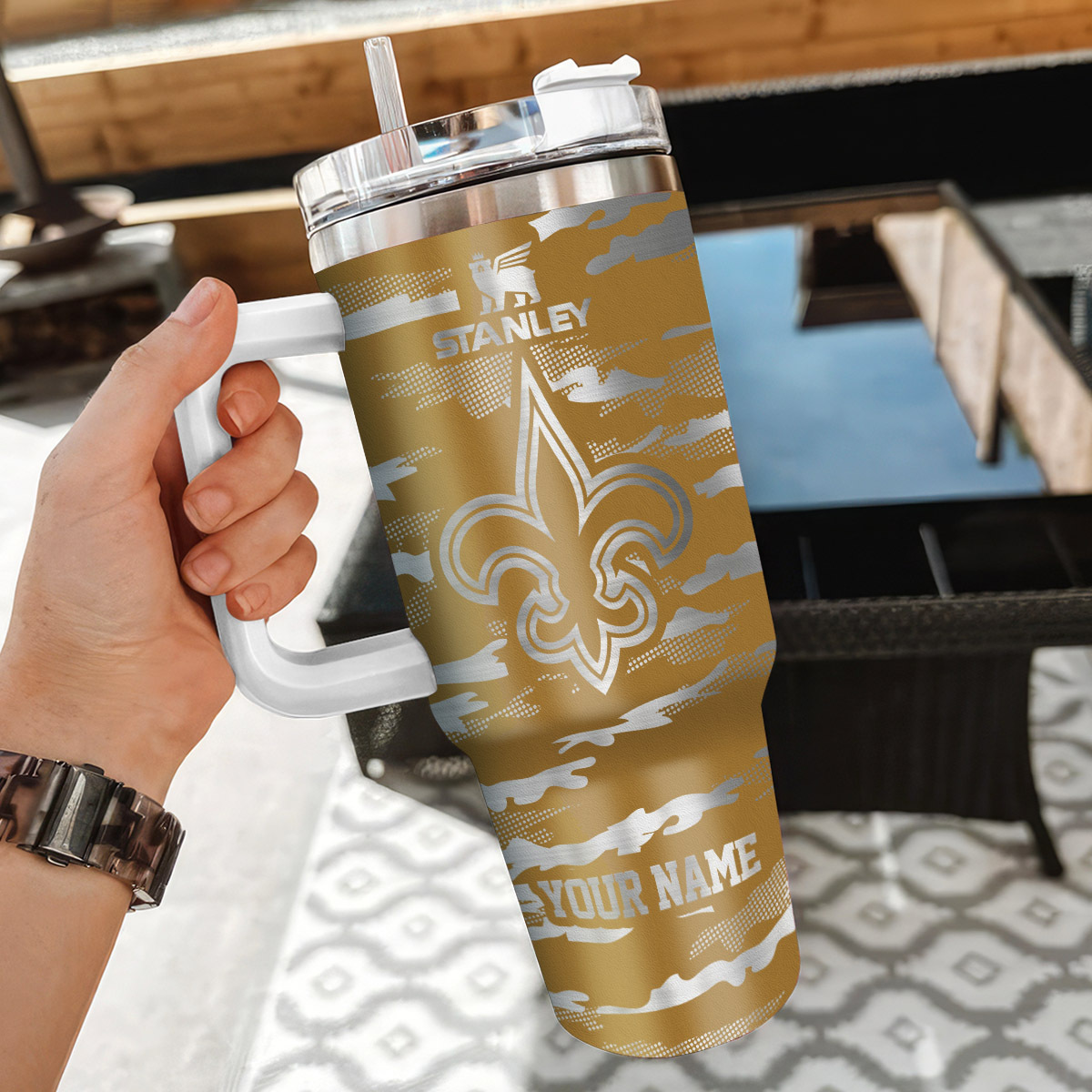 Personalized New Orleans Saints Tumbler with Handle - Custom Name - 40oz - Image 3