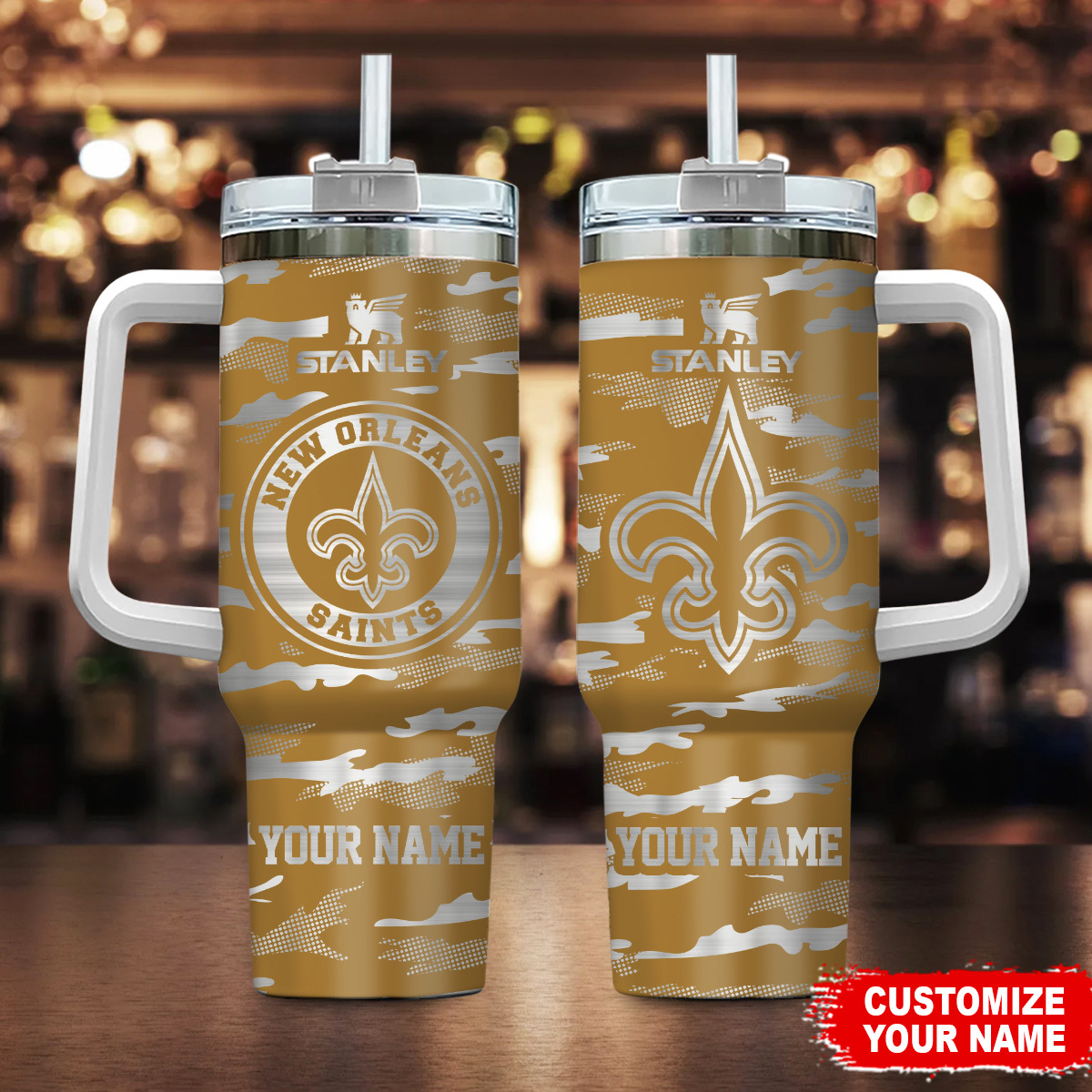 Personalized New Orleans Saints Tumbler with Handle - Custom Name - 40oz