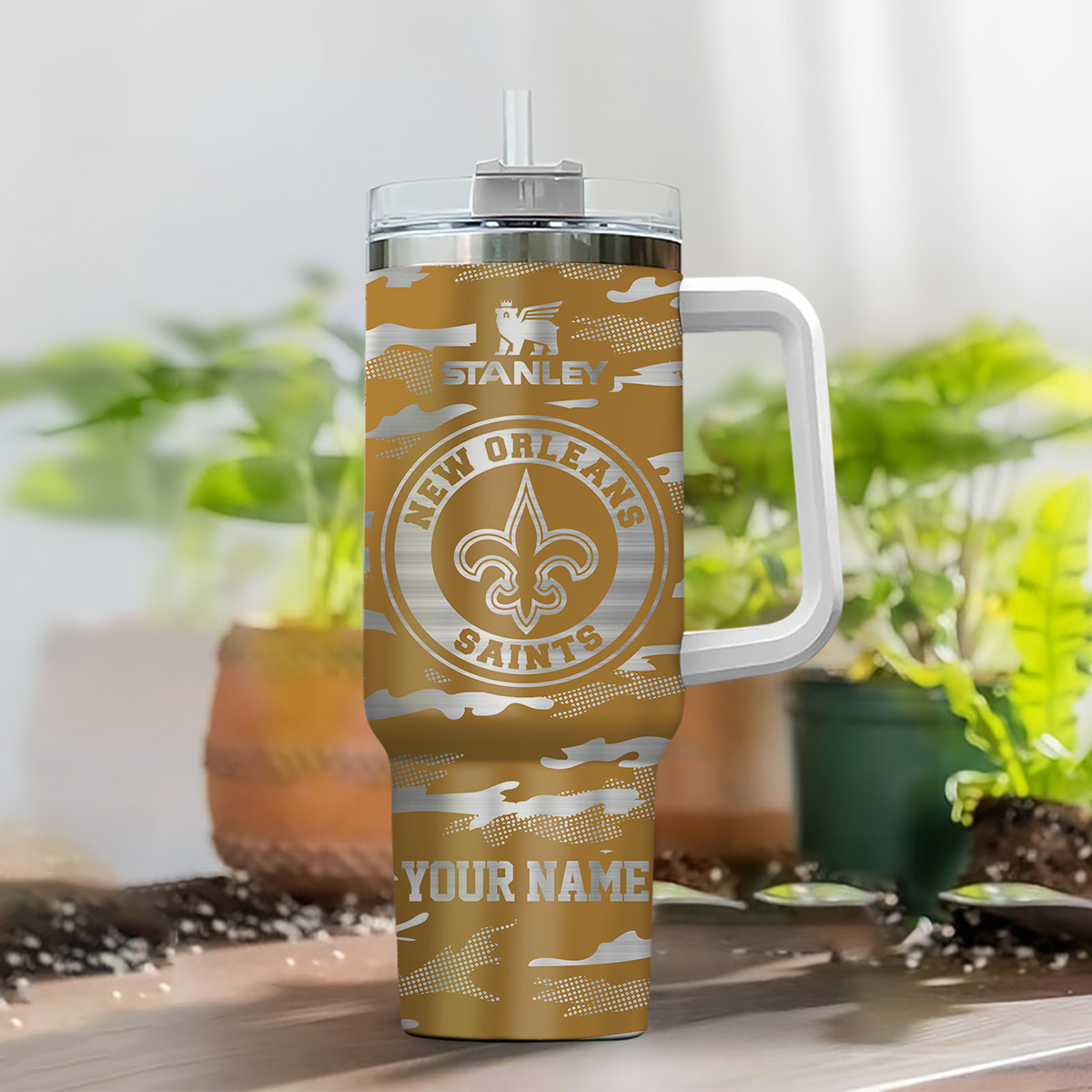 Personalized New Orleans Saints Tumbler with Handle - Custom Name - 40oz - Image 2