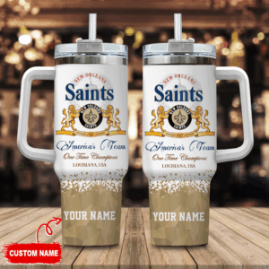 Custom New Orleans Saints Tumbler with Handle - Personalized NFL Fan Gift