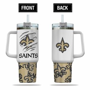Saints Insulated Travel Mug with Handle - 40oz Tumbler with Straw for Fans