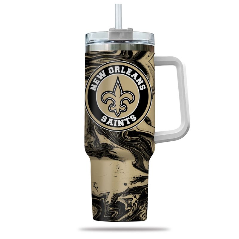 New Orleans Saints Tumbler with Handle - 40oz Insulated Travel Mug - Image 2