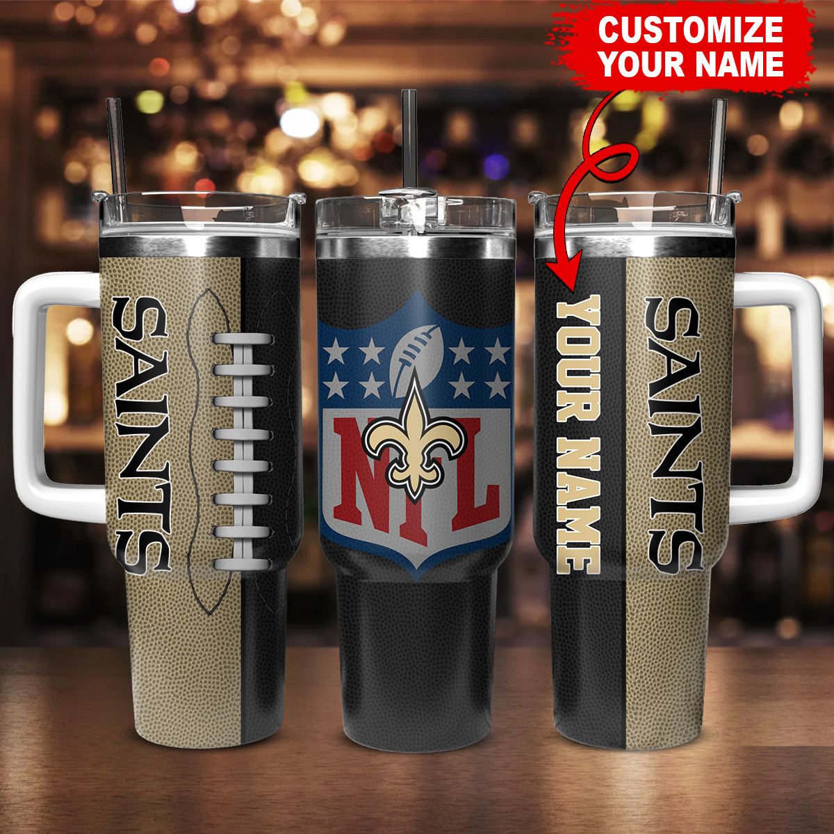 Customizable Saints Tumbler - Personalized NFL Football Fan Gift - Image 2