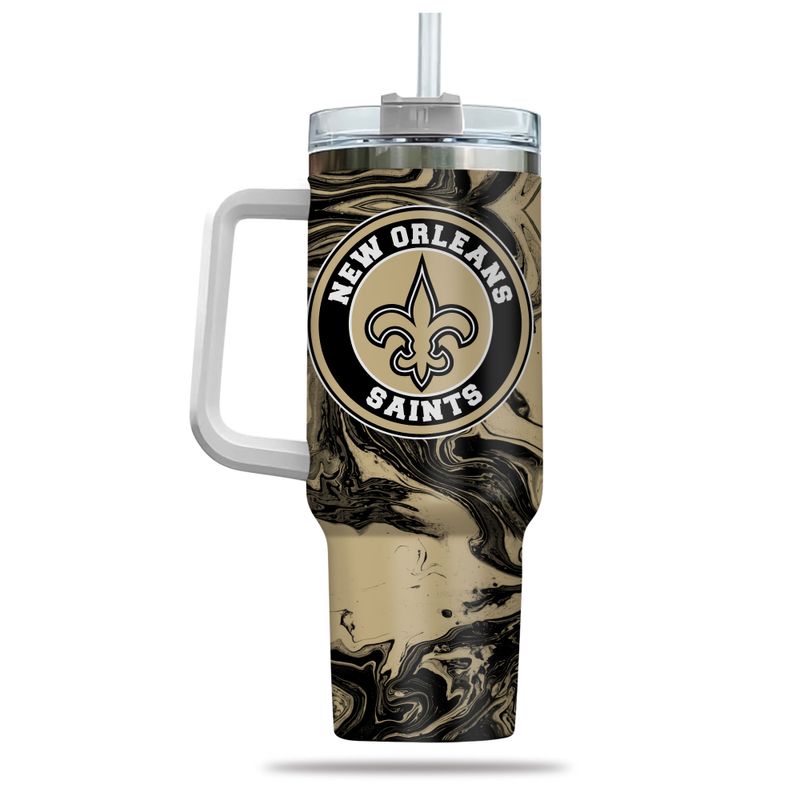 New Orleans Saints Tumbler with Handle - 40oz Insulated Travel Mug - Image 3