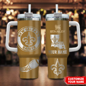 Personalized New Orleans Saints Stainless Steel Tumbler with Handle & Straw