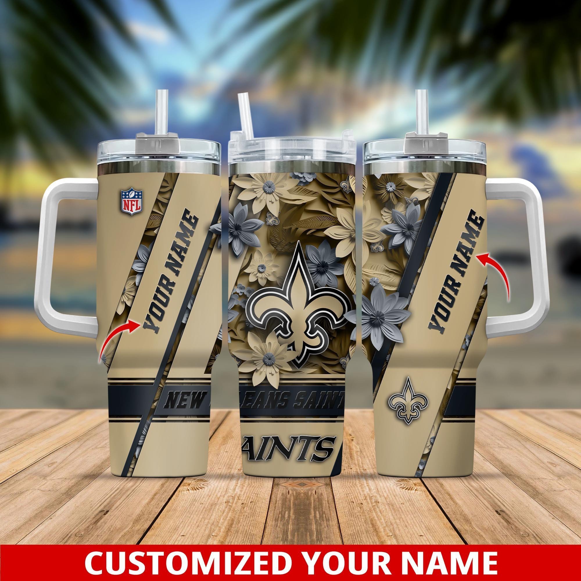 Personalized NFL Saints Tumbler with Straw - Custom Name Gift