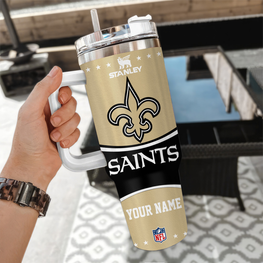 Personalized Saints Tumbler with Handle - Custom Name NFL Fan Gift - Image 3