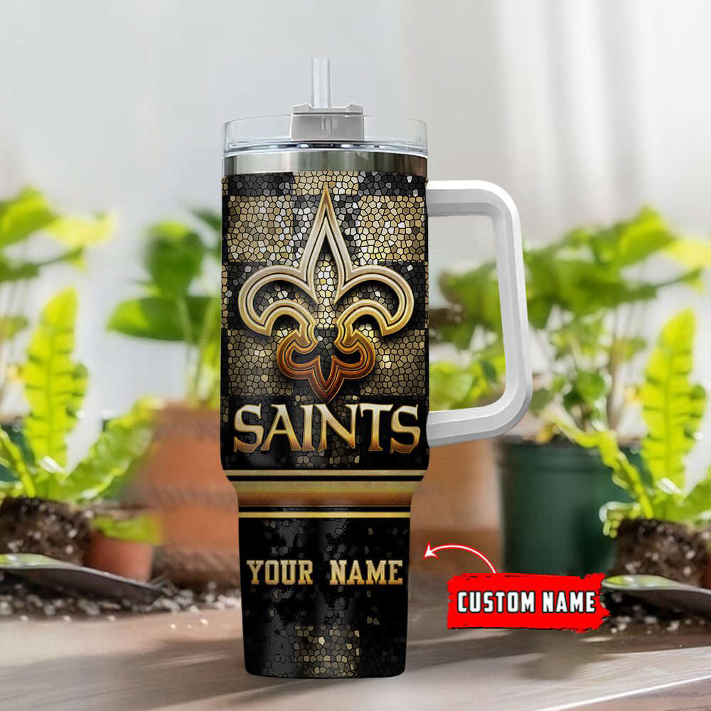 Custom Saints Tumbler with Handle & Straw - Personalized Name - Image 2