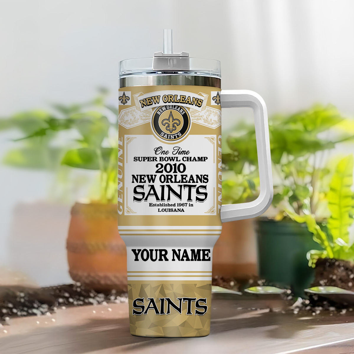 Custom New Orleans Saints Super Bowl Champ Tumbler with Handle - Image 2