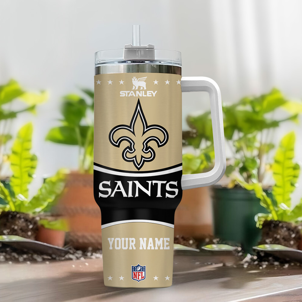 Personalized Saints Tumbler with Handle - Custom Name NFL Fan Gift - Image 2