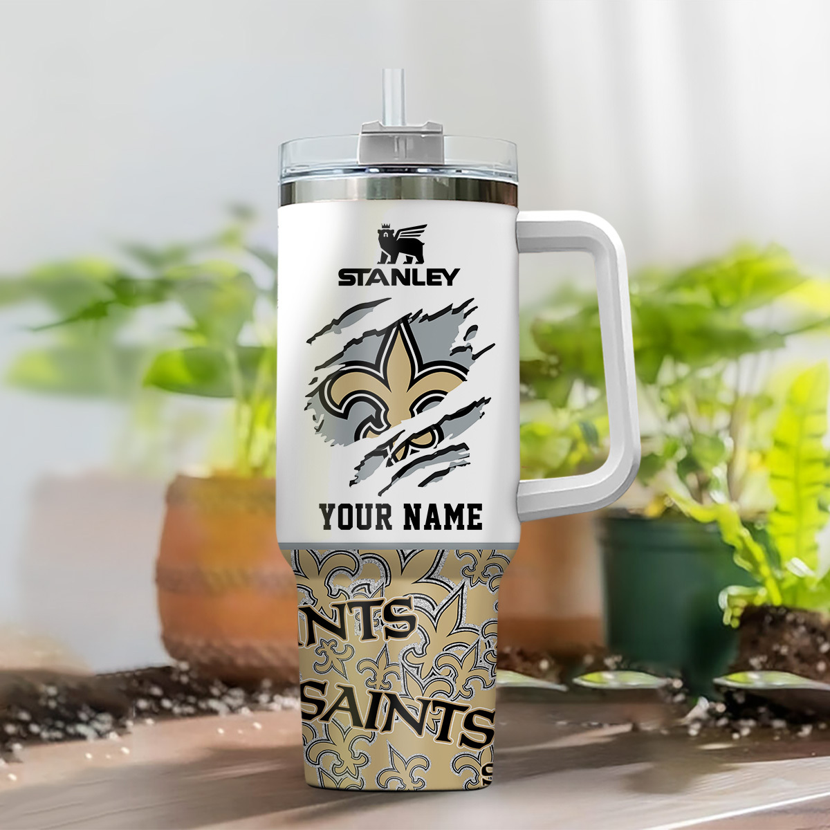 Custom Name Saints Tumbler - Personalized Insulated Mug with Handle & Straw - Image 2