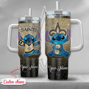 Custom New Orleans Saints Tumbler with Handle - Personalized Stitch Design