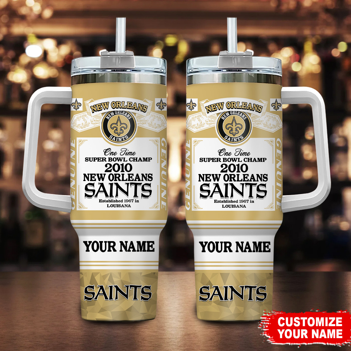 Custom New Orleans Saints Super Bowl Champ Tumbler with Handle