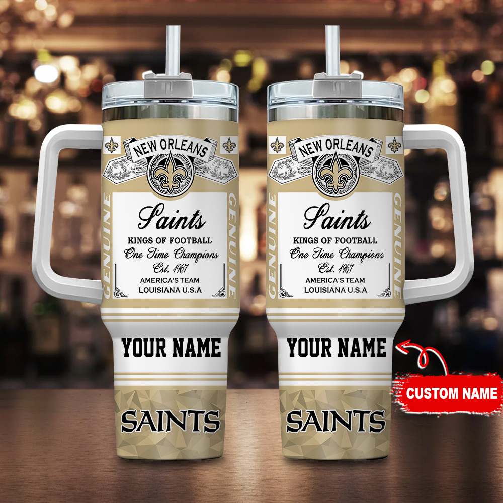 Custom New Orleans Saints Tumbler with Handle - Personalized Fan Gift