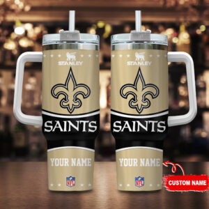 Personalized Saints Tumbler with Handle - Custom Name NFL Fan Gift