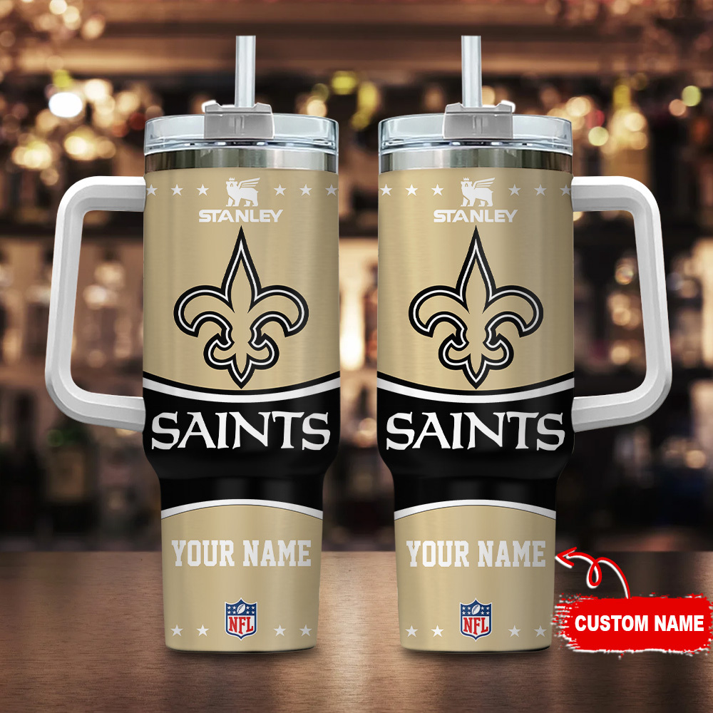 Personalized Saints Tumbler with Handle - Custom Name NFL Fan Gift