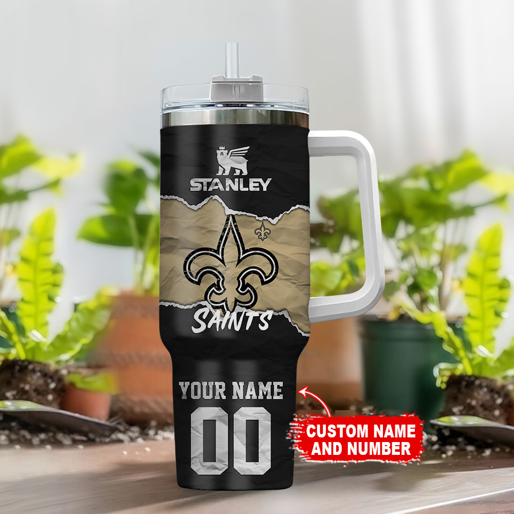 Customizable Saints Tumbler Mug with Handle - Personalized Name & Number - Image 2