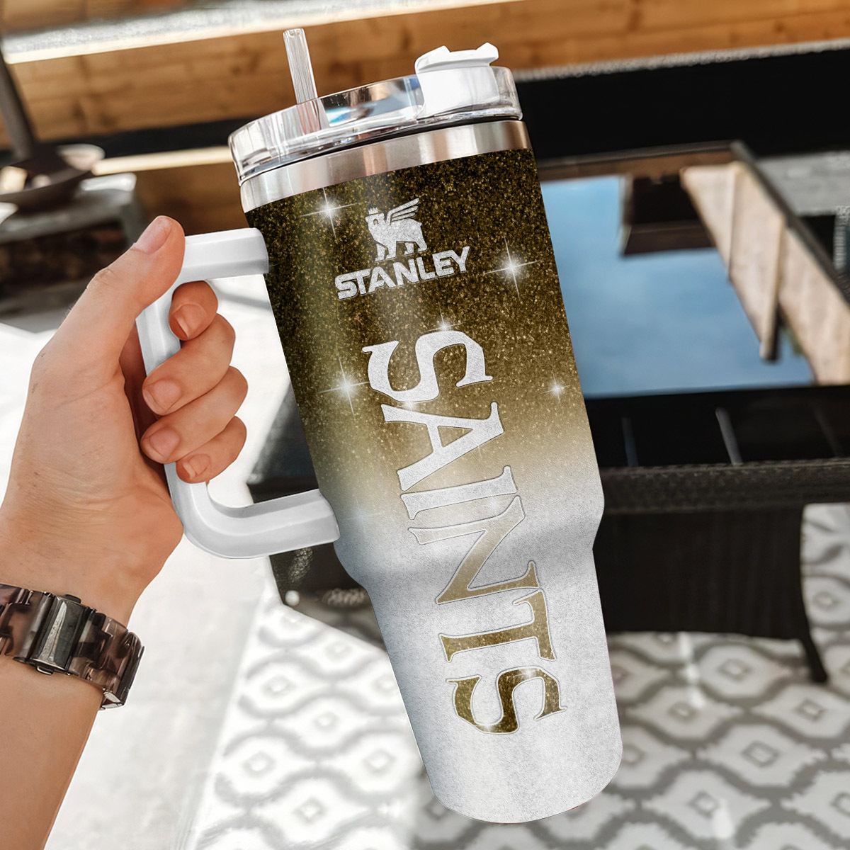 Personalized Saints Tumbler - Custom Name Insulated Mug with Straw - Image 3