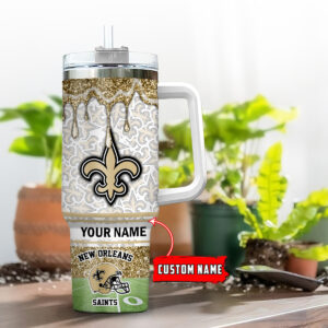 Personalized New Orleans Saints Tumbler with Custom Name - 40oz Glitter Design
