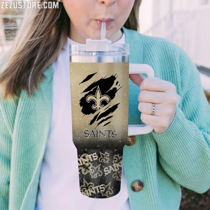 Customizable Saints Fan Tumbler with Handle & Straw - Perfect Gift for Football Enthusiasts - Image 2