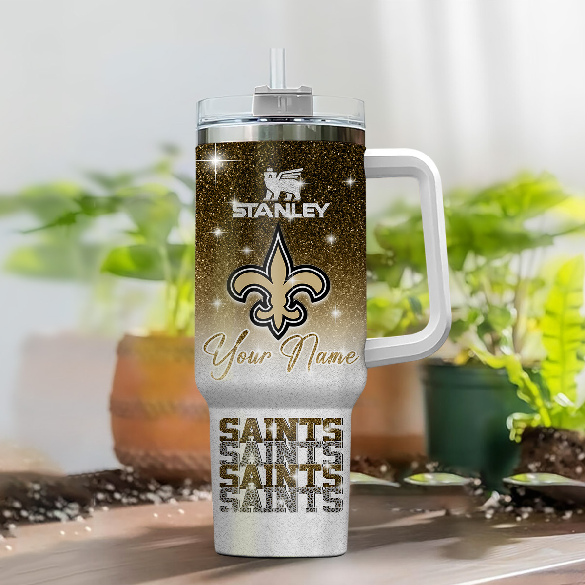 Personalized Saints Tumbler - Custom Name Insulated Mug with Straw - Image 2