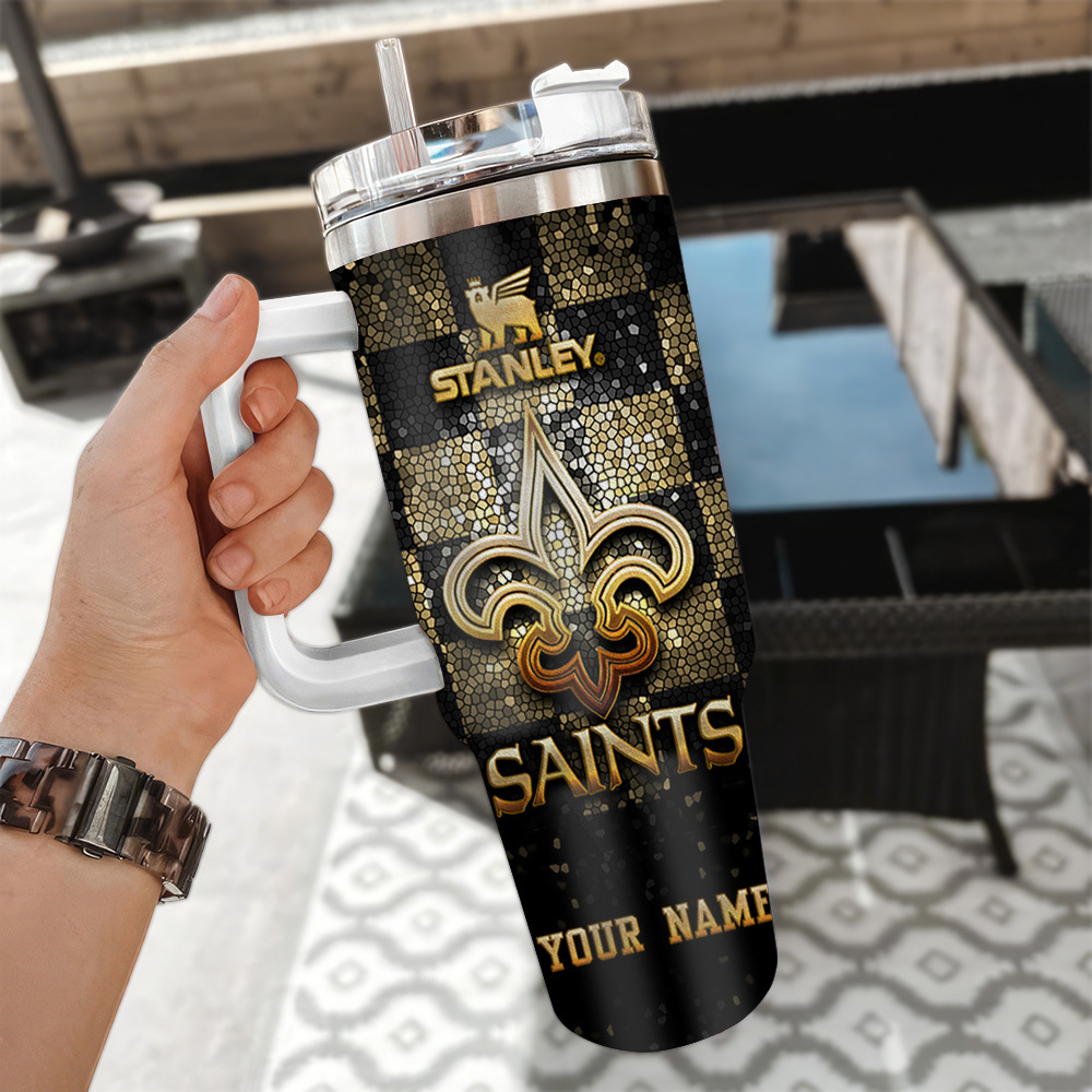 Customizable Saints Tumbler with Handle - Personalized Football Fan Gift - Image 3