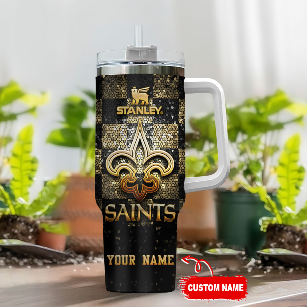 Customizable Saints Tumbler with Handle - Personalized Football Fan Gift - Image 2