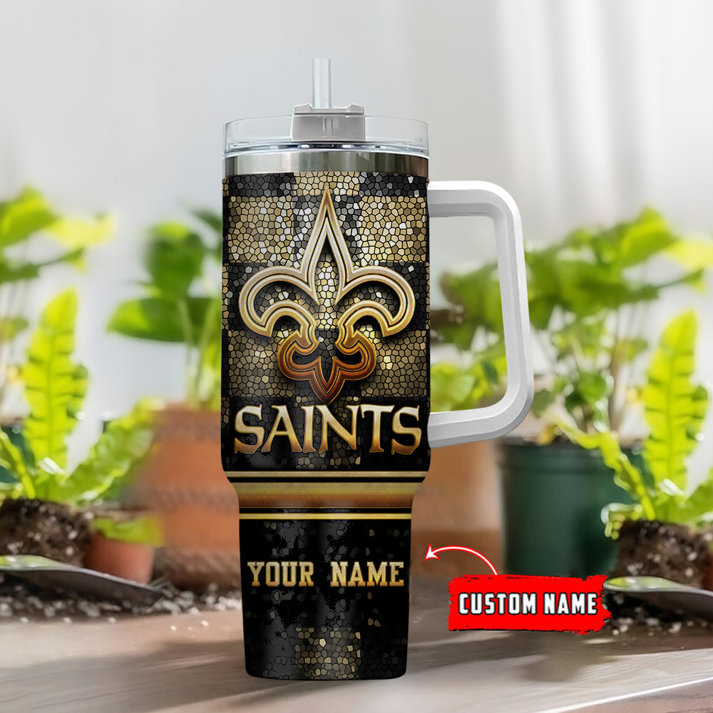 Custom Name Saints Tumbler - Personalized Insulated Drinkware with Straw - Image 2