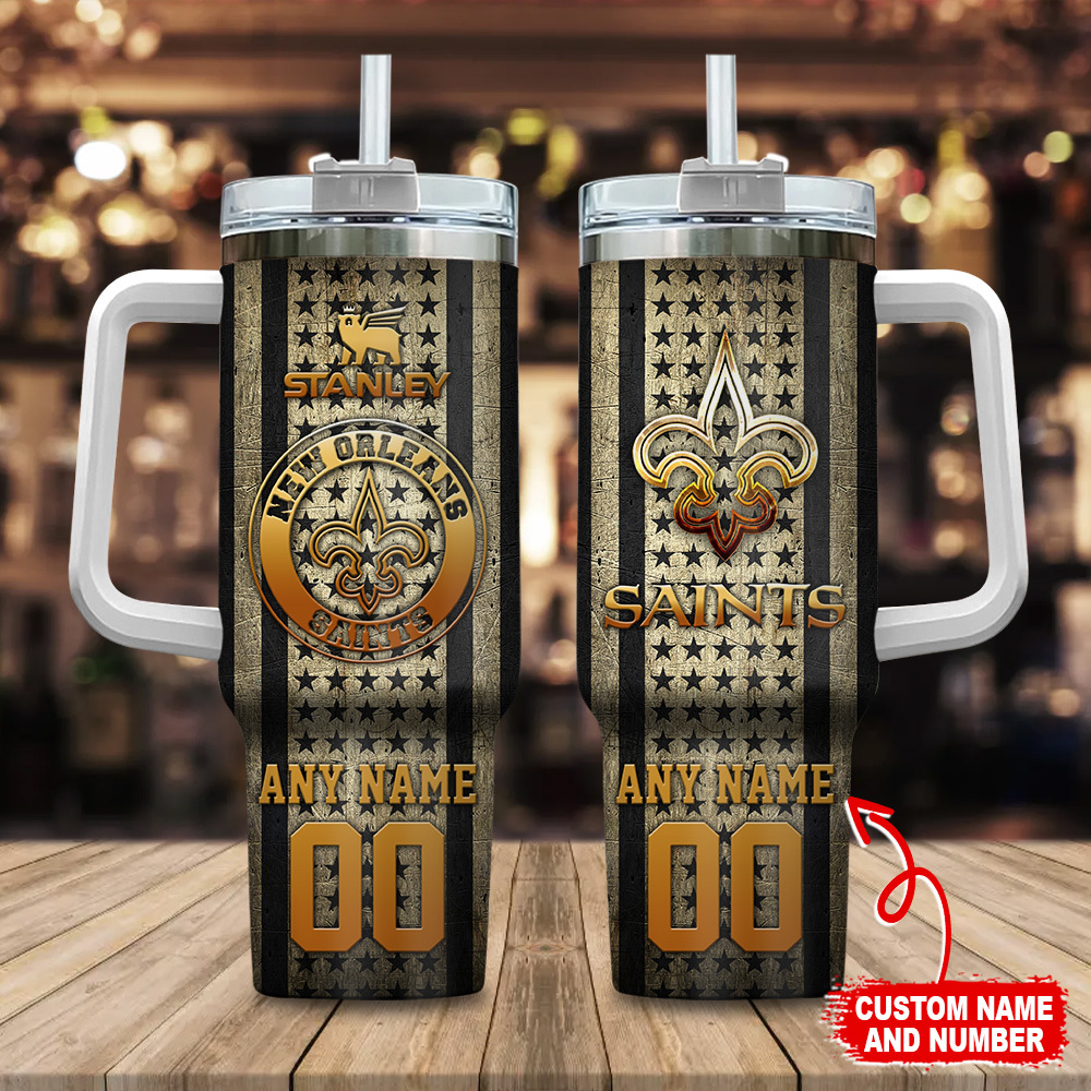 Custom New Orleans Saints Tumbler with Handle - Personalized Name & Number
