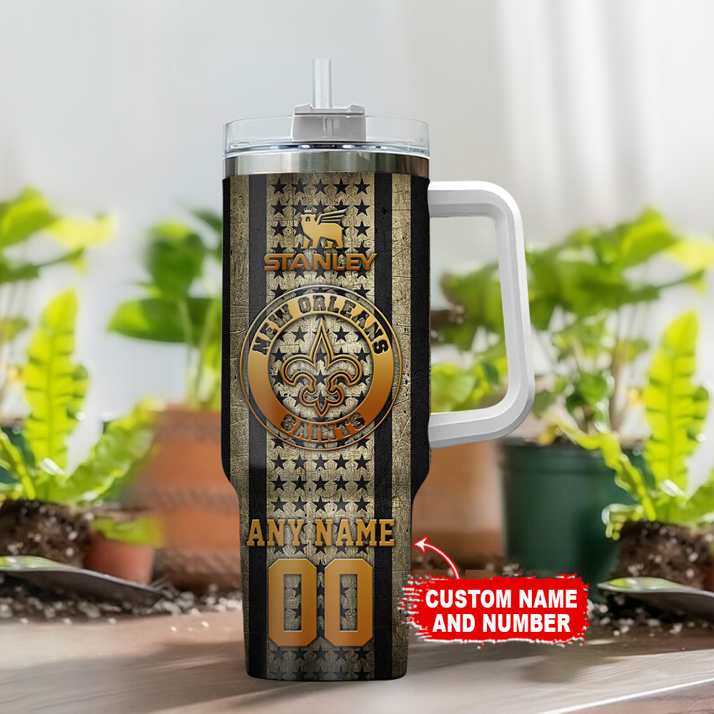 Custom New Orleans Saints Tumbler with Handle - Personalized Name & Number - Image 2