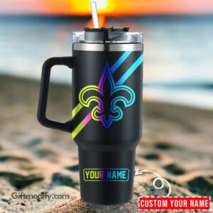 Personalized Stainless Steel Tumbler with Custom Name & Vibrant Fleur-de-Lis Design