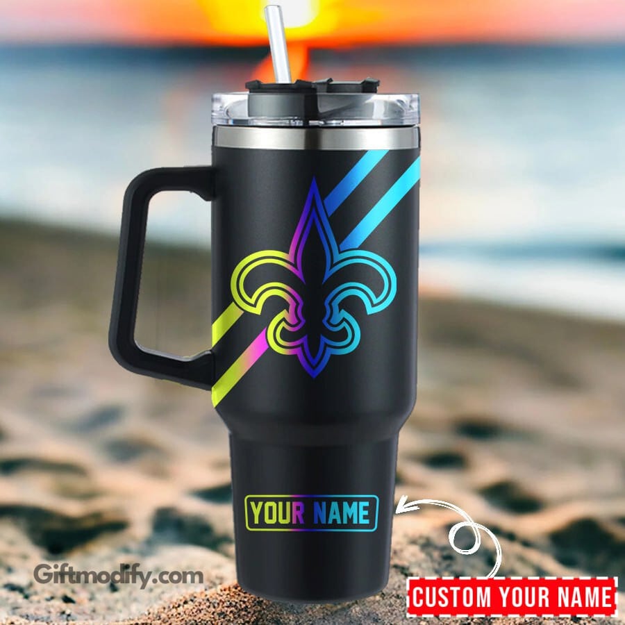 Personalized Stainless Steel Tumbler with Custom Name & Vibrant Fleur-de-Lis Design