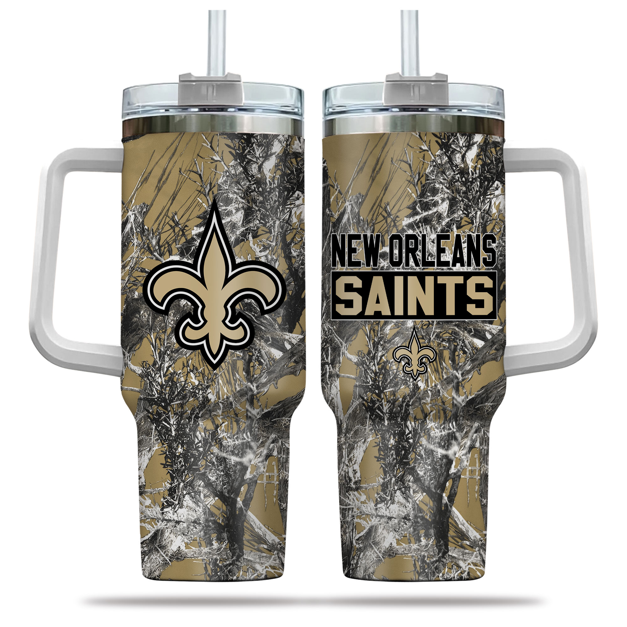 New Orleans Saints Camo Travel Tumbler with Handle - Ultimate Fan Gear
