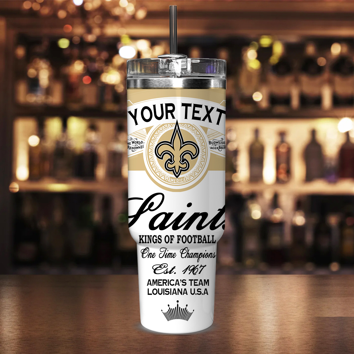 Customizable Saints Football Tumbler - Personalized Stainless Steel Travel Mug - Image 2