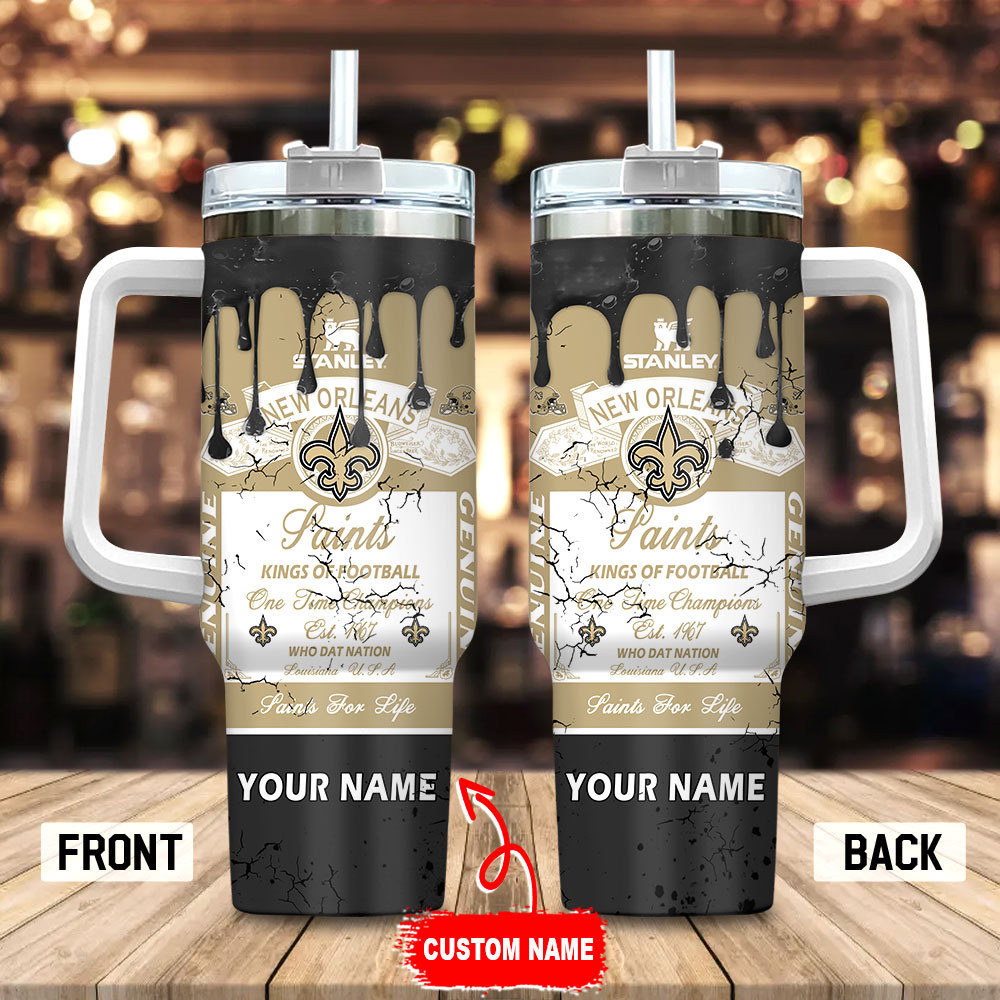 Personalized New Orleans Saints Tumbler with Handle & Straw – Custom Name