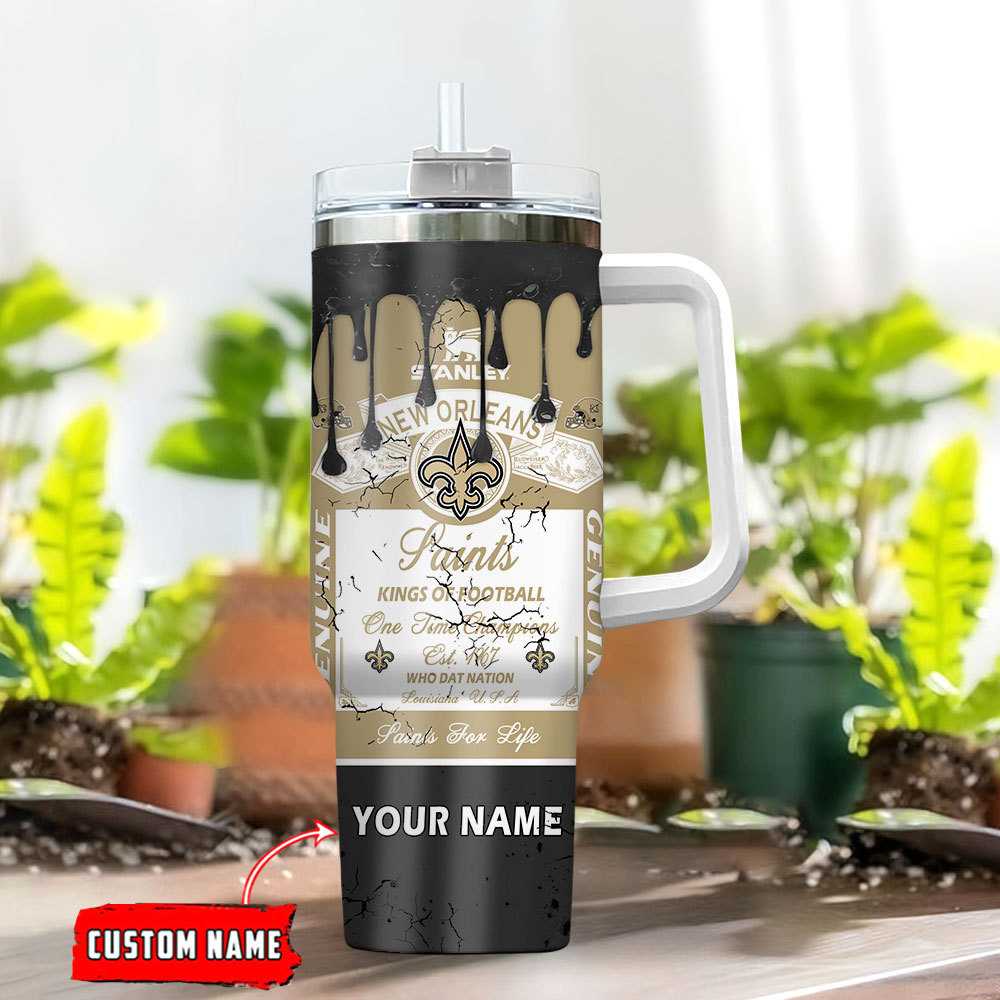 Personalized New Orleans Saints Tumbler with Handle & Straw – Custom Name - Image 2