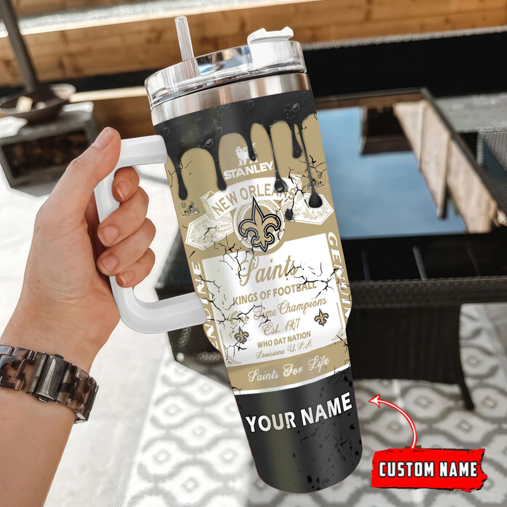 Personalized New Orleans Saints Tumbler with Handle & Straw – Custom Name - Image 3