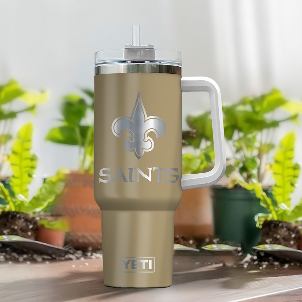 Customizable Saints Tumbler with Handle - Personalized YETI Mug - Image 2