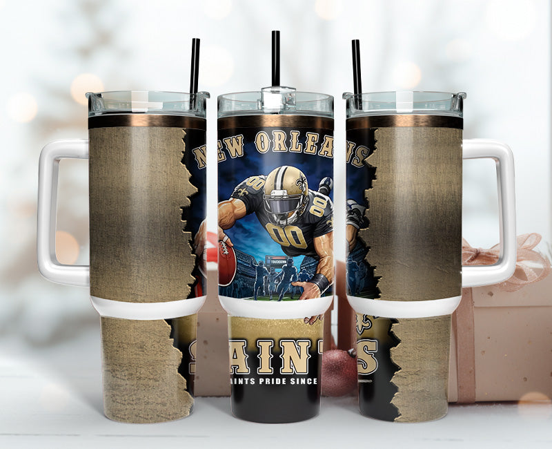 New Orleans Football Tumbler Mug - Insulated Stainless Steel with Handle