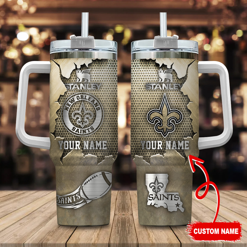 Custom New Orleans Saints Insulated Tumbler with Straw - Personalized Gift
