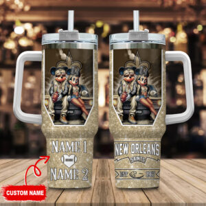 Custom Name New Orleans Saints Tumbler - Unique Mickey & Minnie Design