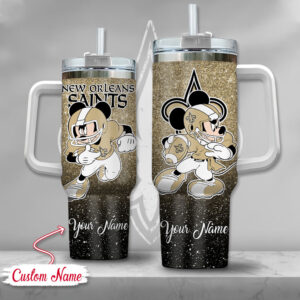 Custom New Orleans Saints Tumbler with Handle - Personalized Mickey Design