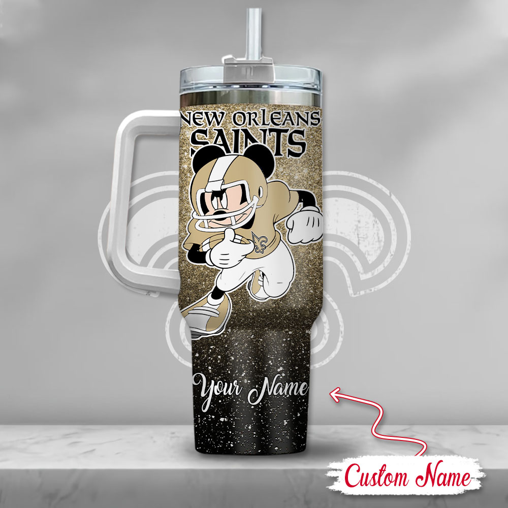 Custom New Orleans Saints Tumbler with Handle - Personalized Mickey Design - Image 3