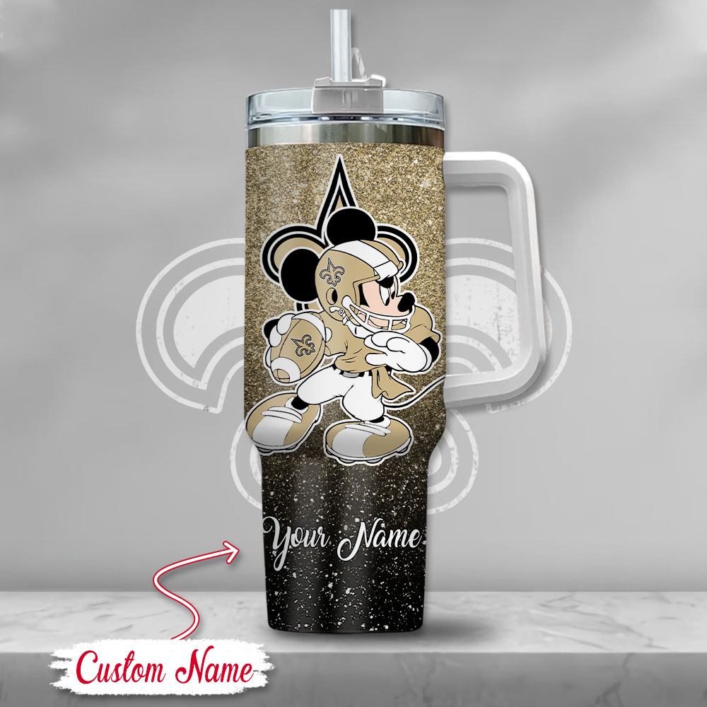 Custom New Orleans Saints Tumbler with Handle - Personalized Mickey Design - Image 2