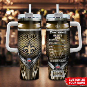 Customizable Saints Fan Tumbler with Handle - Personalized NFL Drinkware Gift