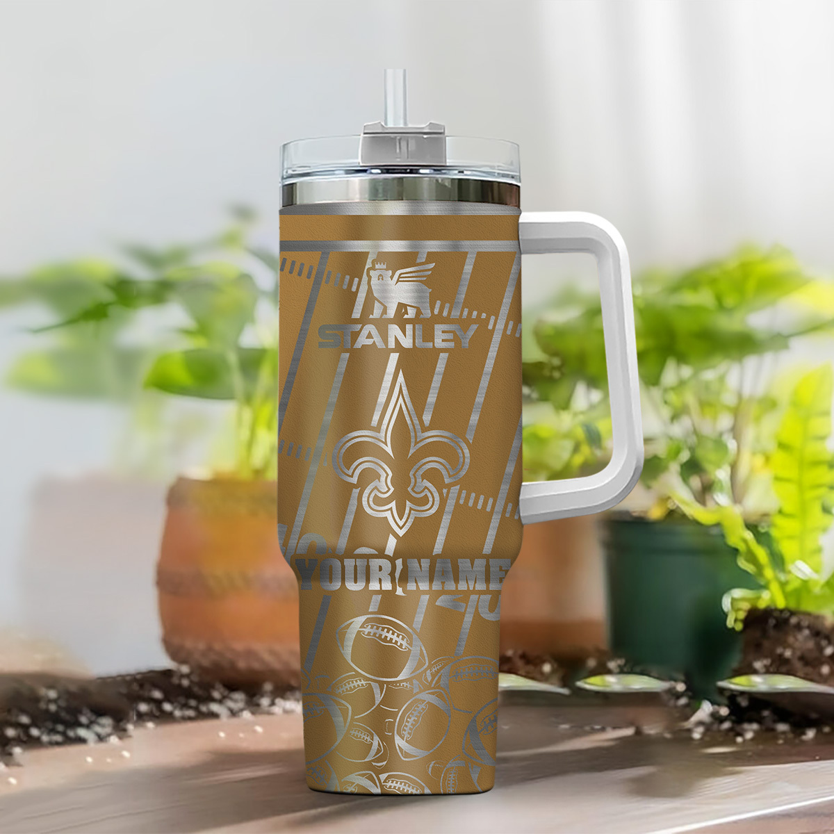 Personalized Football Fan Tumbler with Handle - Custom Name & Team Design - Image 2