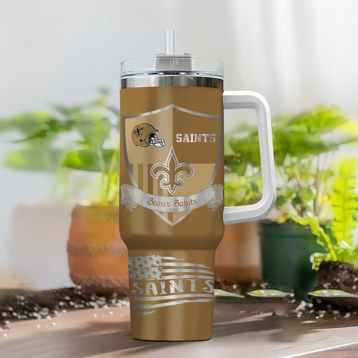 Customizable Saints Travel Mug with Handle - Perfect for Fans - Image 2