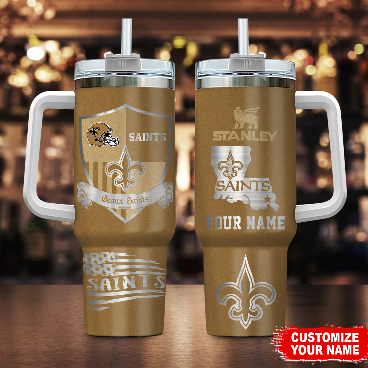 Customizable Saints Travel Mug with Handle - Perfect for Fans