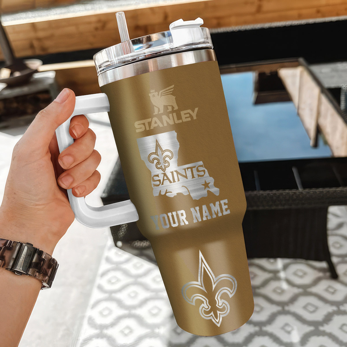 Customizable Saints Travel Mug with Handle - Perfect for Fans - Image 3